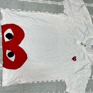 Comme des Garcons White Tee with Red Heart Graphic